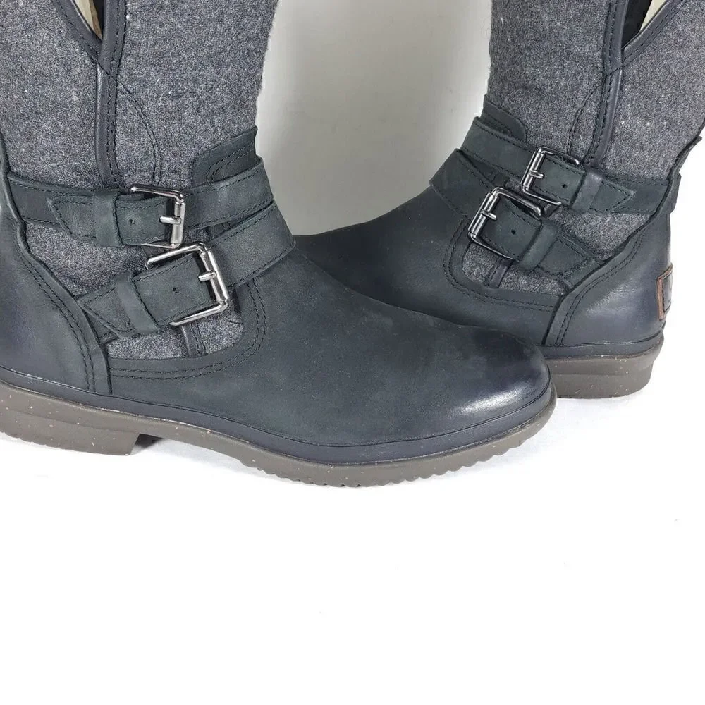 UGG Women's Robbie US 7 Waterproof Side Zip Black Buckle winter Boots
